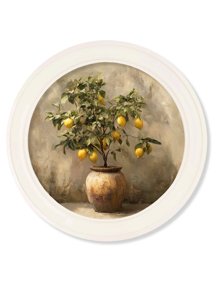 Mediterranean Lemon Tree – Oxford Strong White Round Frame detail – Leya Buster Interiors