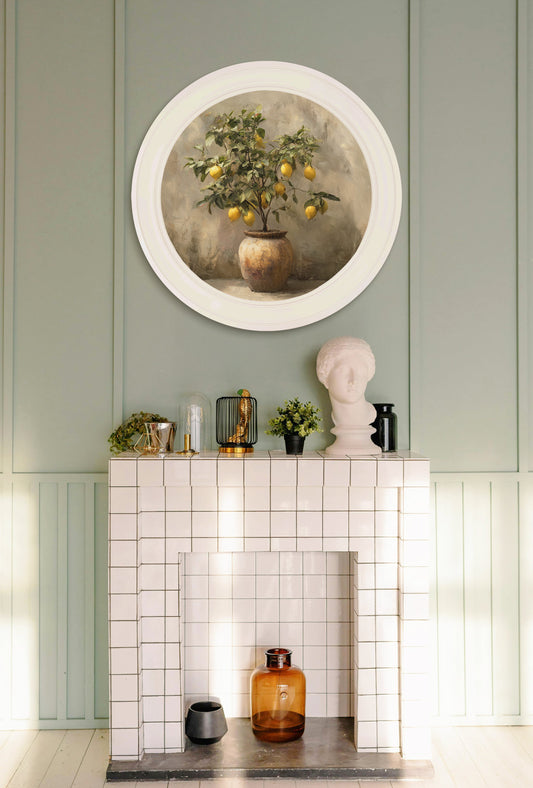 Mediterranean Lemon Tree - Oxford Strong White Round Frame