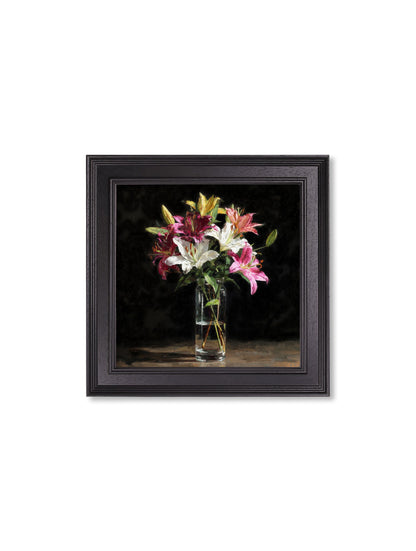 Lilies After Dark – Black Hurstwood Square Frame styled view – Leya Buster Interiors