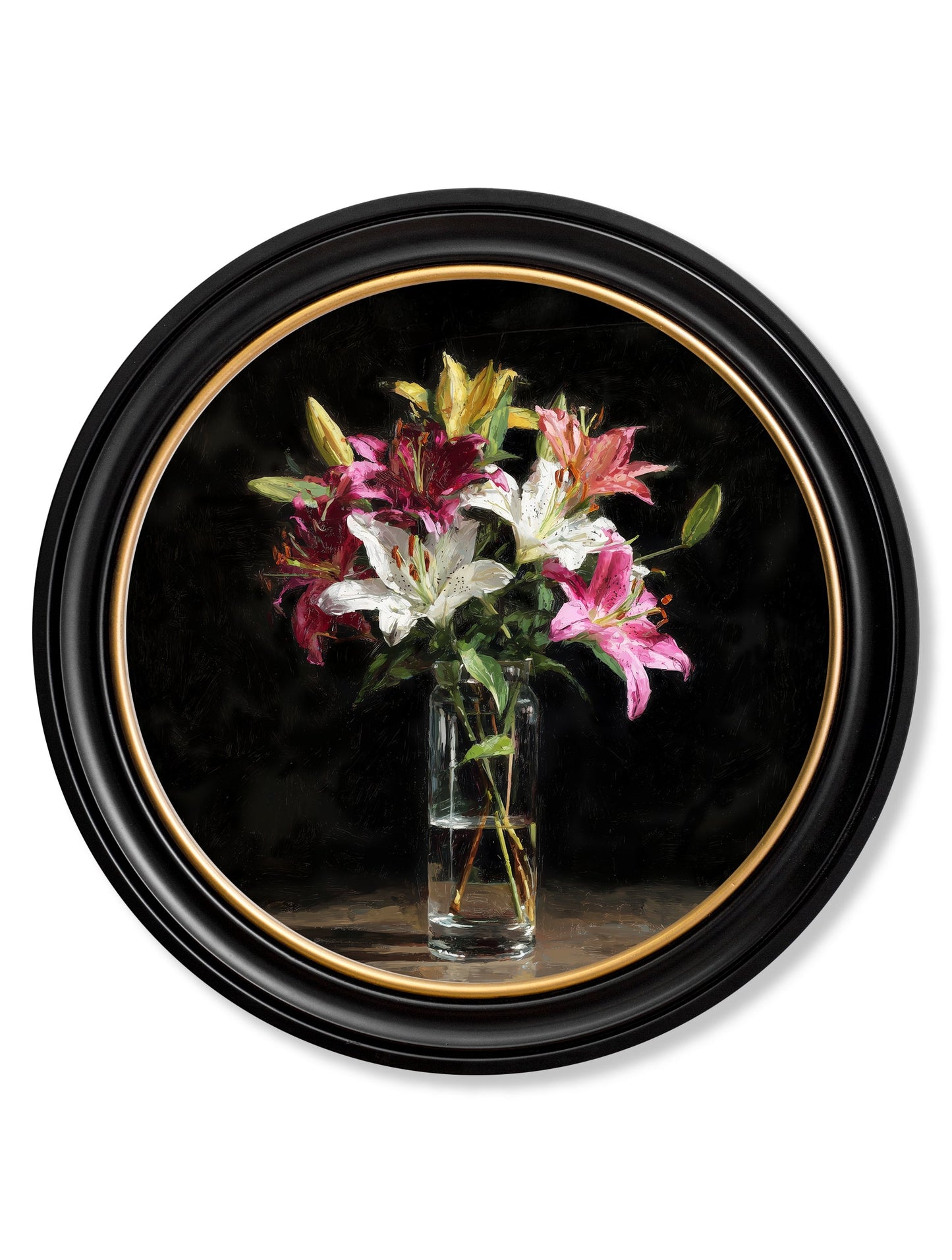 Lilies After Dark – Oxford Round Frame detail – Leya Buster Interiors