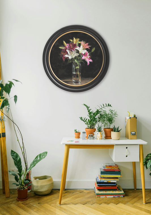 Lilies After Dark - Oxford Round Frame