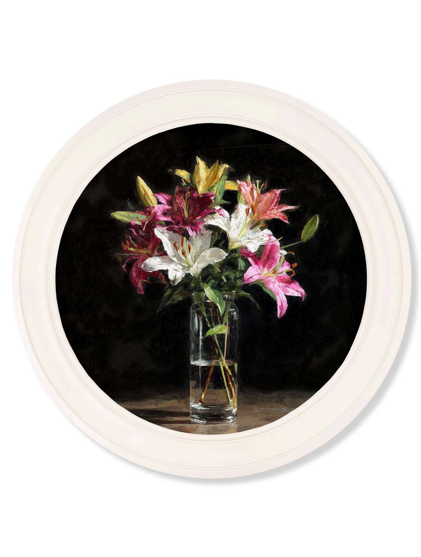 Lilies After Dark – Oxford Strong White Round Frame detail – Leya Buster Interiors