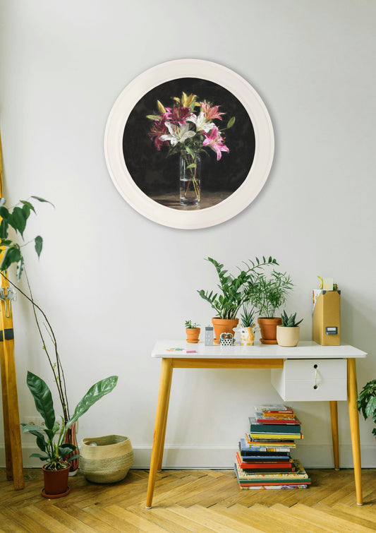 Lilies After Dark - Oxford Strong White Round Frame