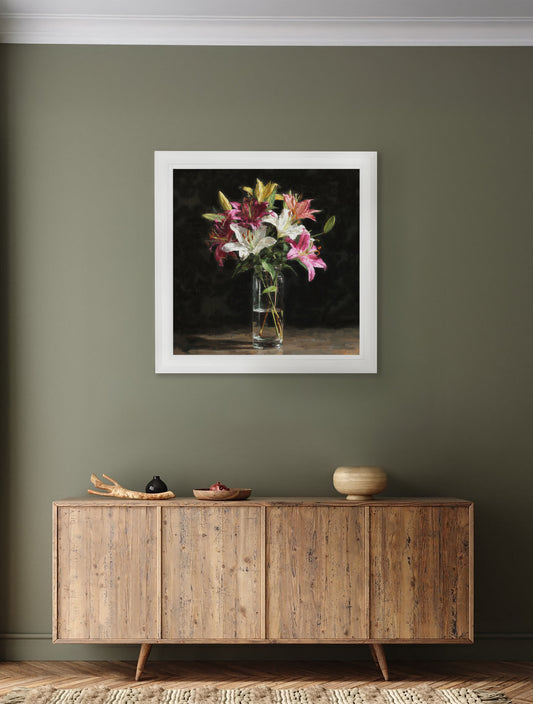 Lilies After Dark - White Hurstwood Square Frame