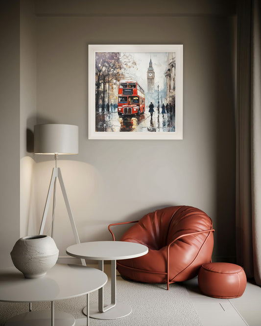 London Bus – Cream Hurstwood Square Frame – framed wall art at Leya Buster Interiors