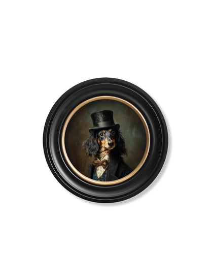 Sir Sausageworth – Gentleman Dachshund Oxford Round Frame styled view – Leya Buster Interiors