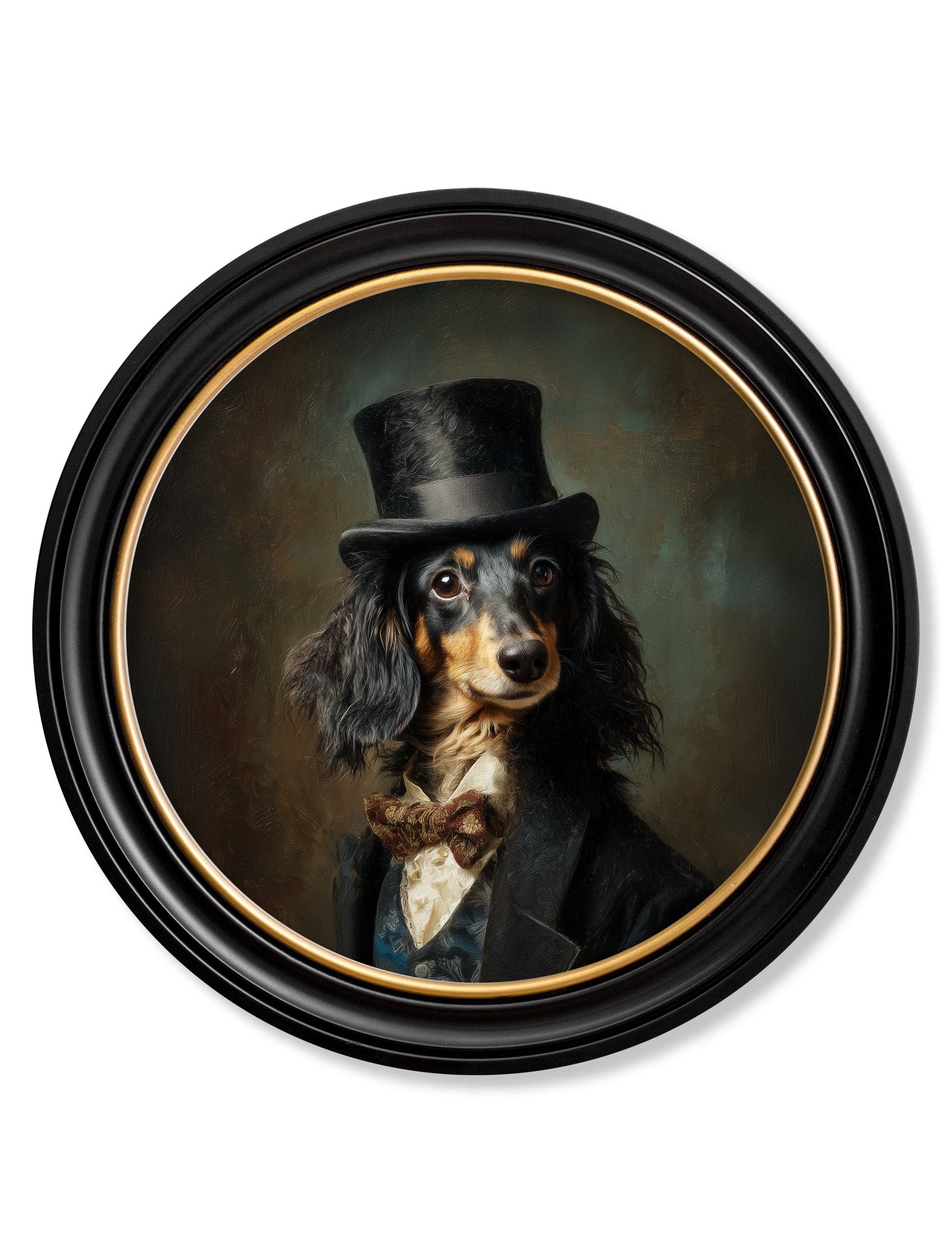 Sir Sausageworth – Gentleman Dachshund Oxford Round Frame detail – Leya Buster Interiors