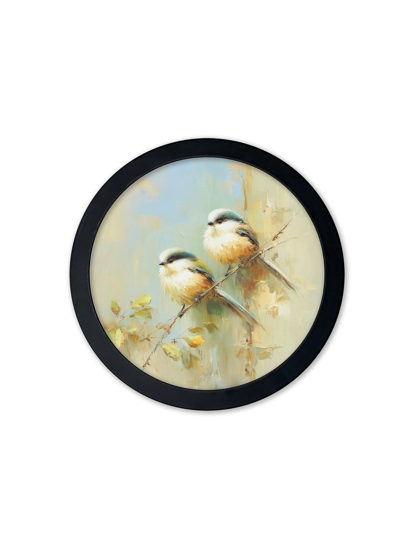 Garden Birds – 30cm Black Round Box Frame styled view – Leya Buster Interiors