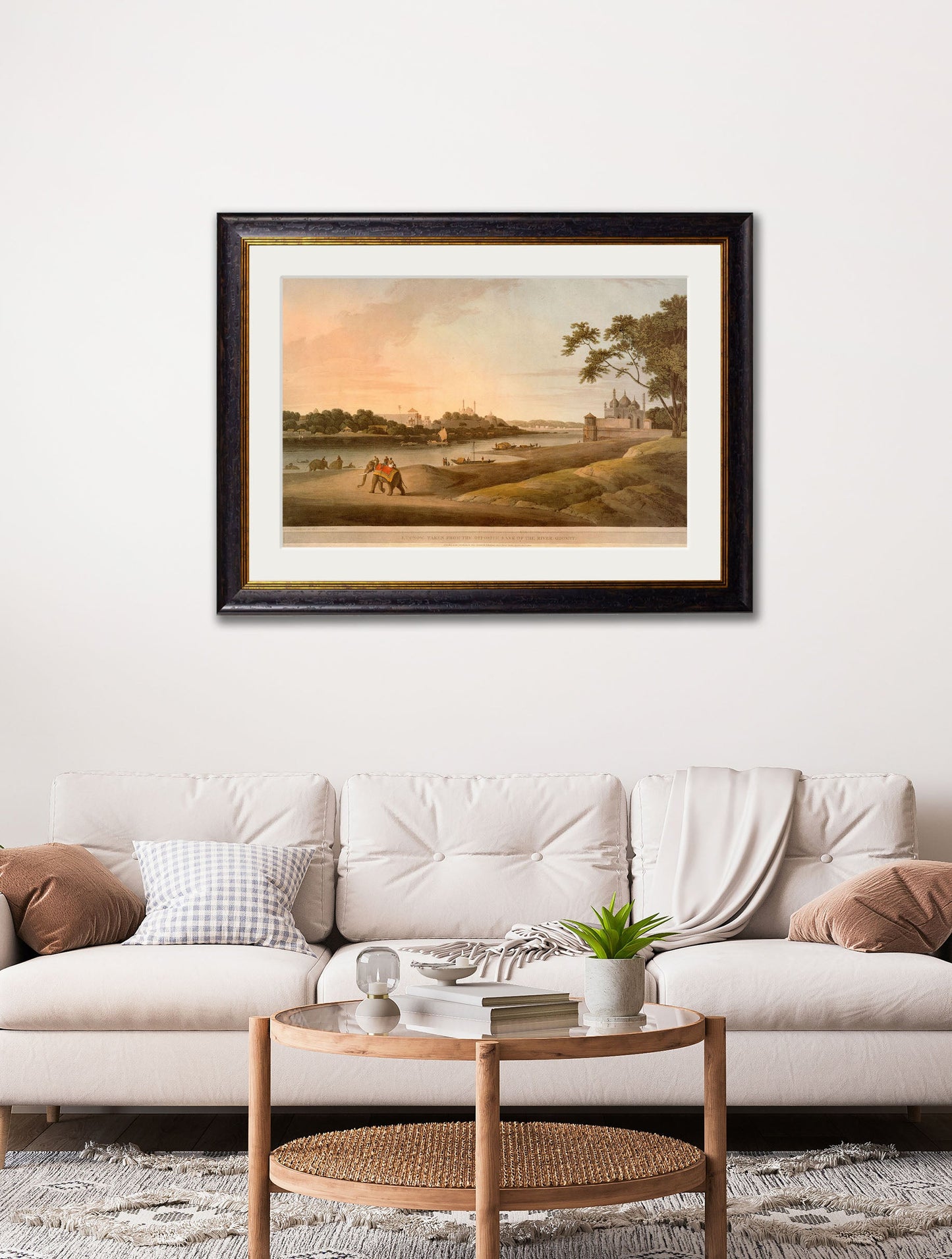 c.1802 Lucnow Taken From the Opposite Bank of the River Goomty – framed wall art at Leya Buster Interiors