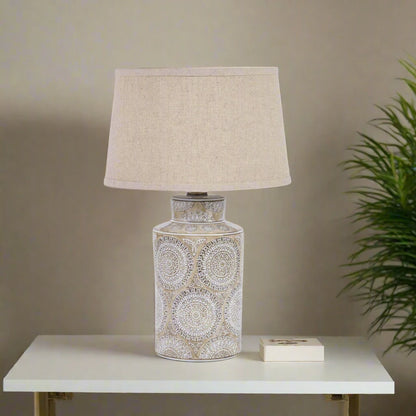 Neutral Circle Patterned Table Lamp – table lamp at Leya Buster Interiors
