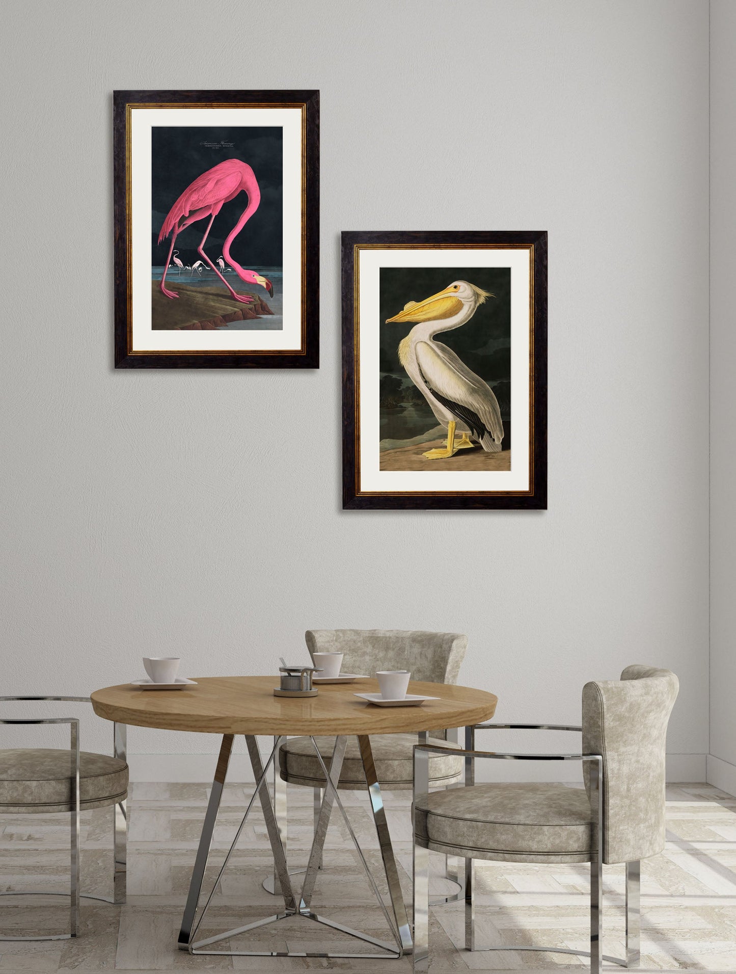 c.1838 Audubon's Flamingo – Dark – framed wall art at Leya Buster Interiors