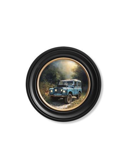 Country Track Defender Blue – Oxford Round Frame styled view – Leya Buster Interiors