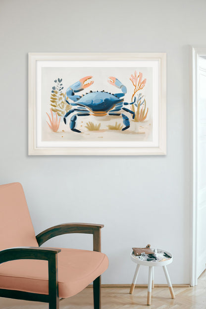 Pastel Shoreline Lobster & Crab – Cream Hurstwood Frame styled view – Leya Buster Interiors