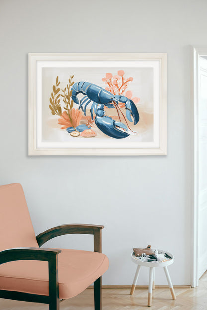 Pastel Shoreline Lobster & Crab – Cream Hurstwood Frame styled view – Leya Buster Interiors
