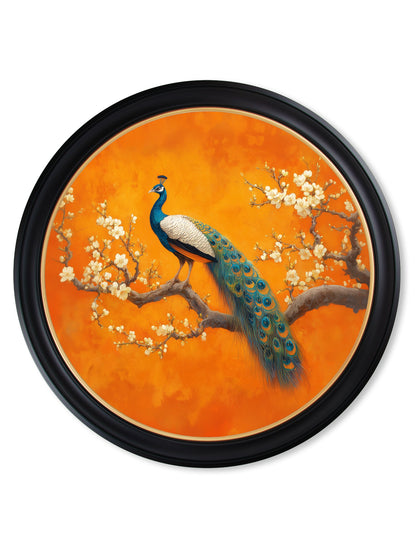 Peacocks In Saffron Garden – Oxford Round Frame styled view – Leya Buster Interiors