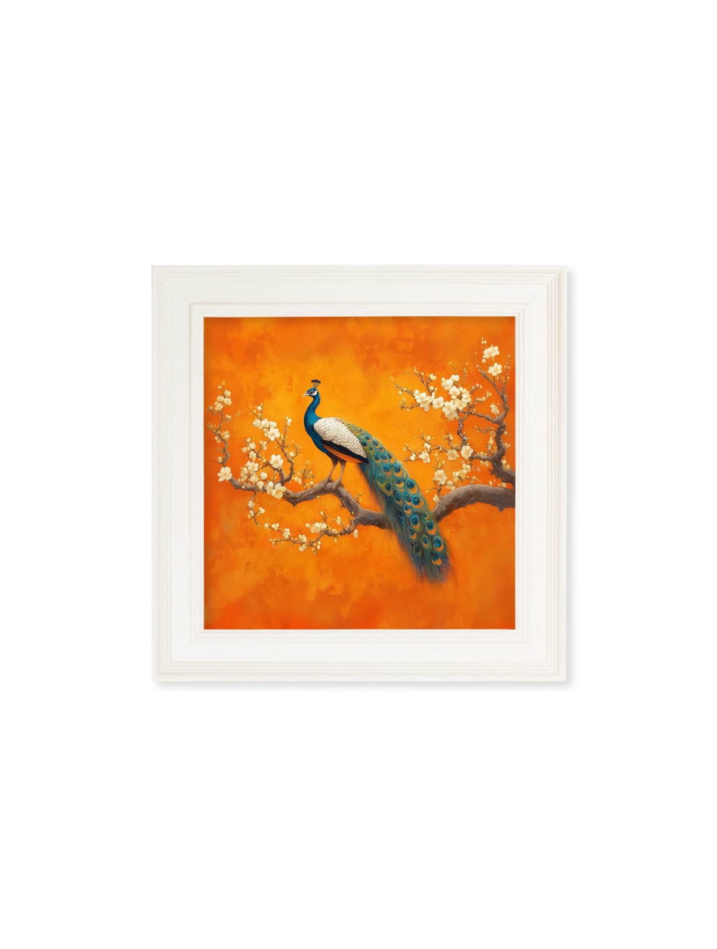 Peacocks In Saffron Garden – Cream Hurstwood Square Frame styled view – Leya Buster Interiors