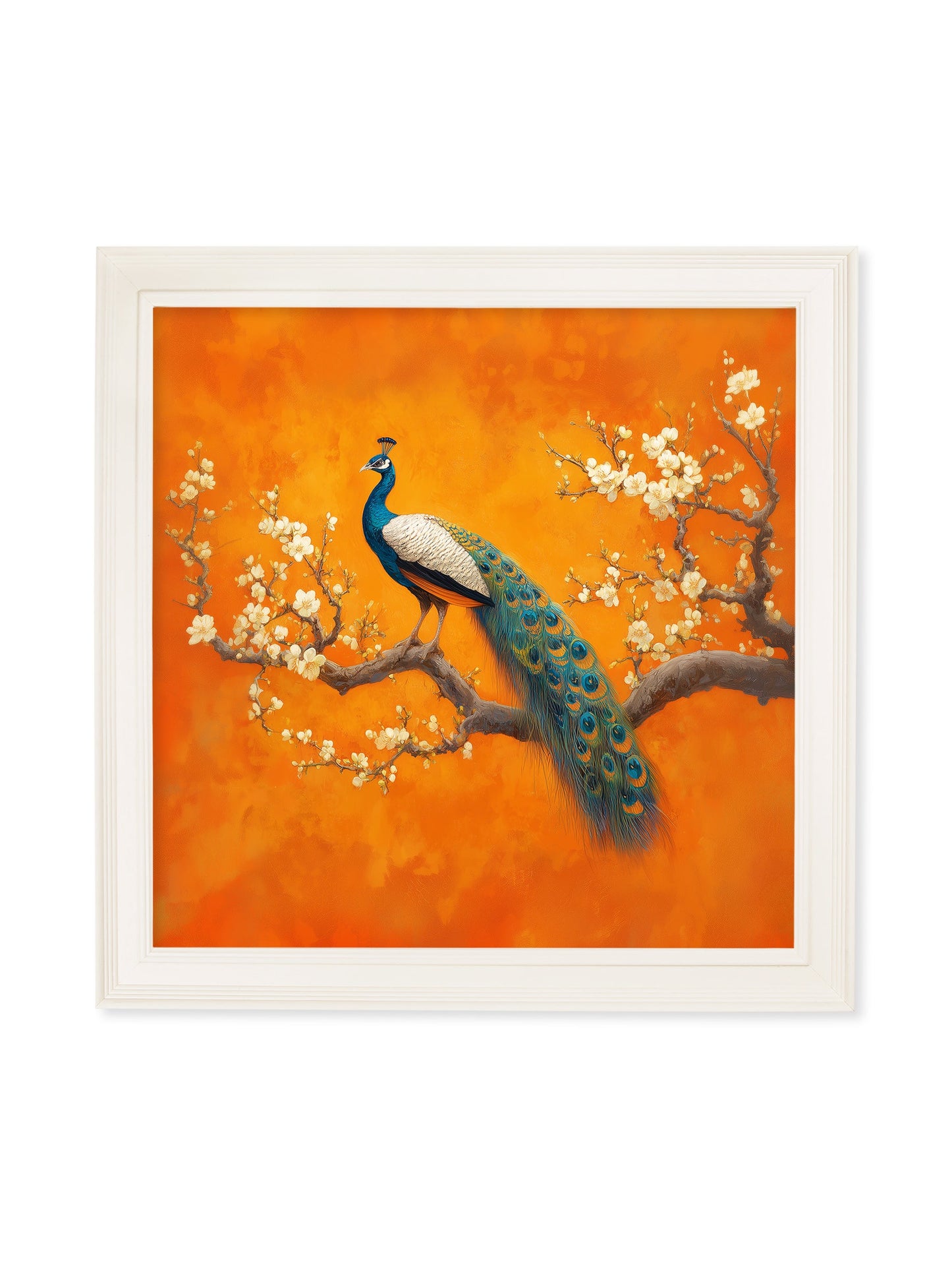 Peacocks In Saffron Garden – Cream Hurstwood Square Frame styled view – Leya Buster Interiors
