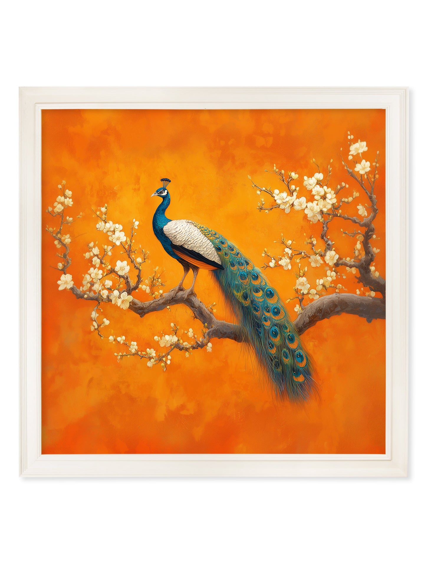 Peacocks In Saffron Garden – Cream Hurstwood Square Frame styled view – Leya Buster Interiors