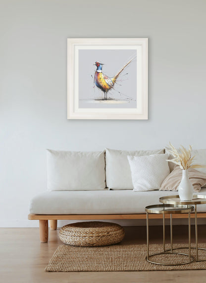 Plump Pheasant Cosy Sketch – Cream Hurstwood Square Frame – framed wall art at Leya Buster Interiors