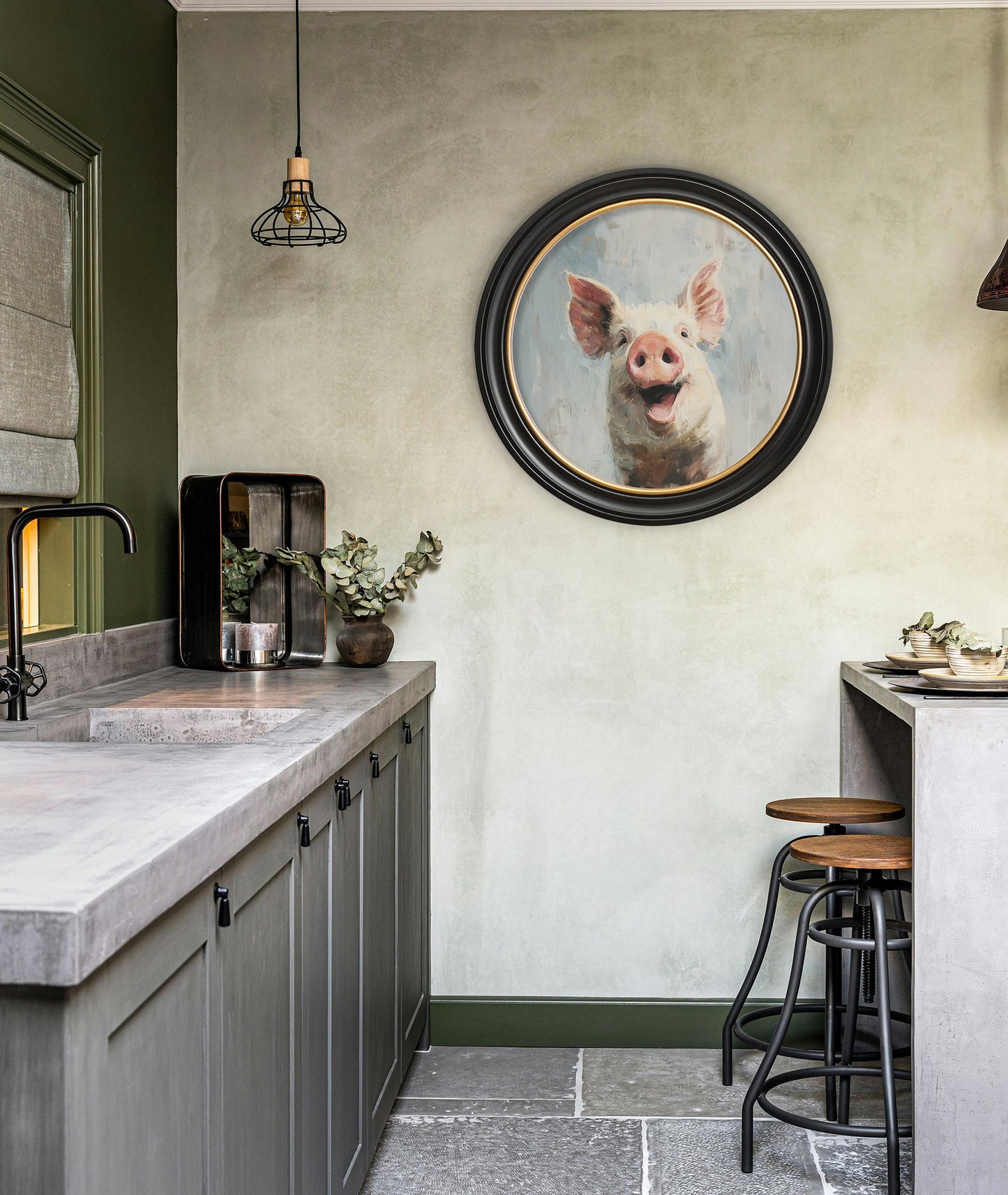 The Giggly Pig – Oxford Round Frame – framed wall art at Leya Buster Interiors