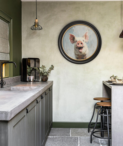 The Giggly Pig – Oxford Round Frame – framed wall art at Leya Buster Interiors