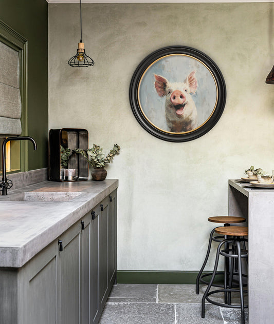 The Giggly Pig – Oxford Round Frame – framed wall art at Leya Buster Interiors
