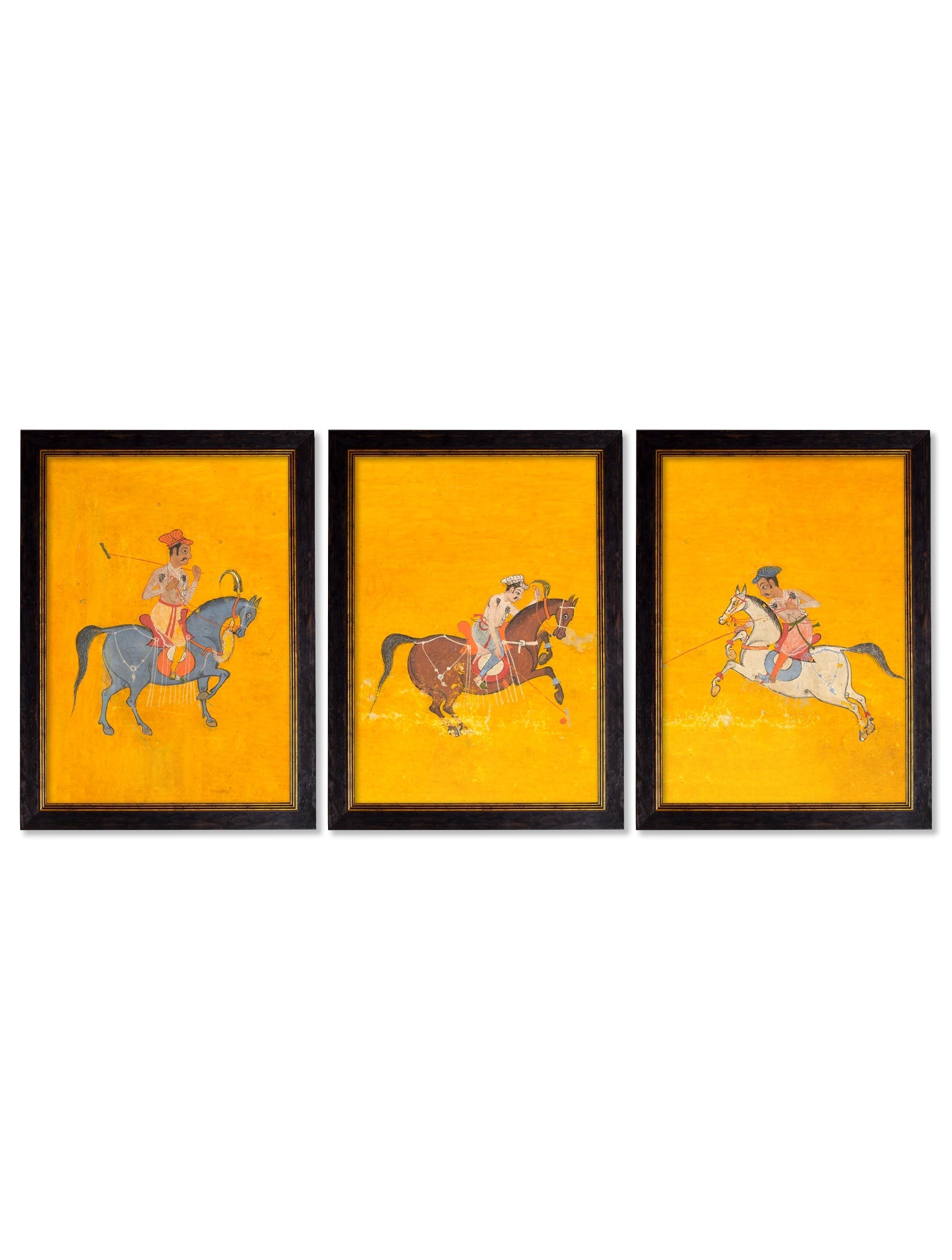 c.17th Century Indian Polo Players Triptych styled view – Leya Buster Interiors