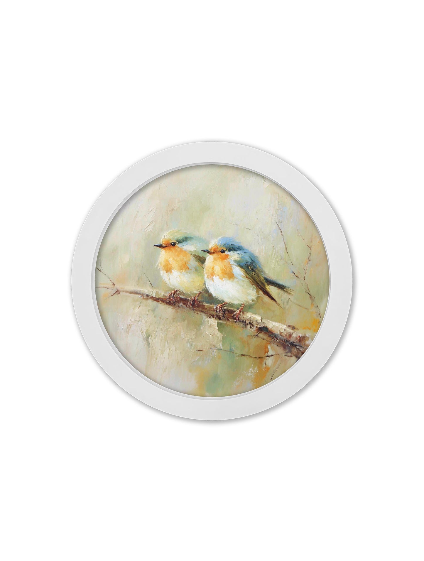 Garden Birds – 30cm White Round Box Frame styled view – Leya Buster Interiors