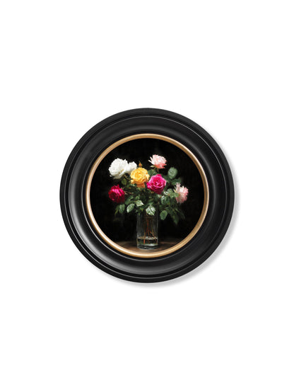 Roses After Dark – Oxford Round Frame styled view – Leya Buster Interiors