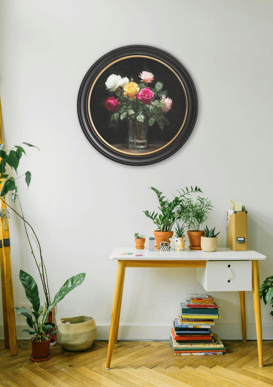 Roses After Dark - Oxford Round Frame