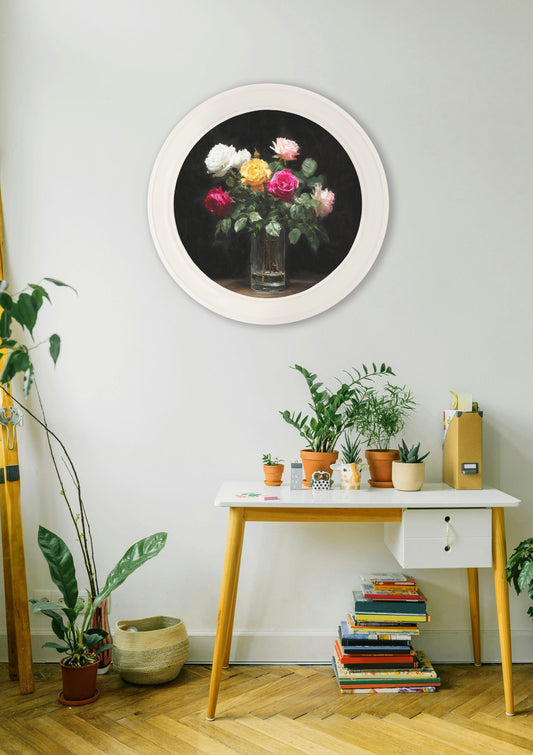 Roses After Dark - Oxford Strong White Round Frame