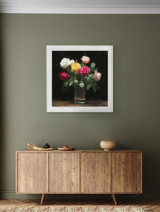 Roses After Dark - White Hurstwood Square Frame