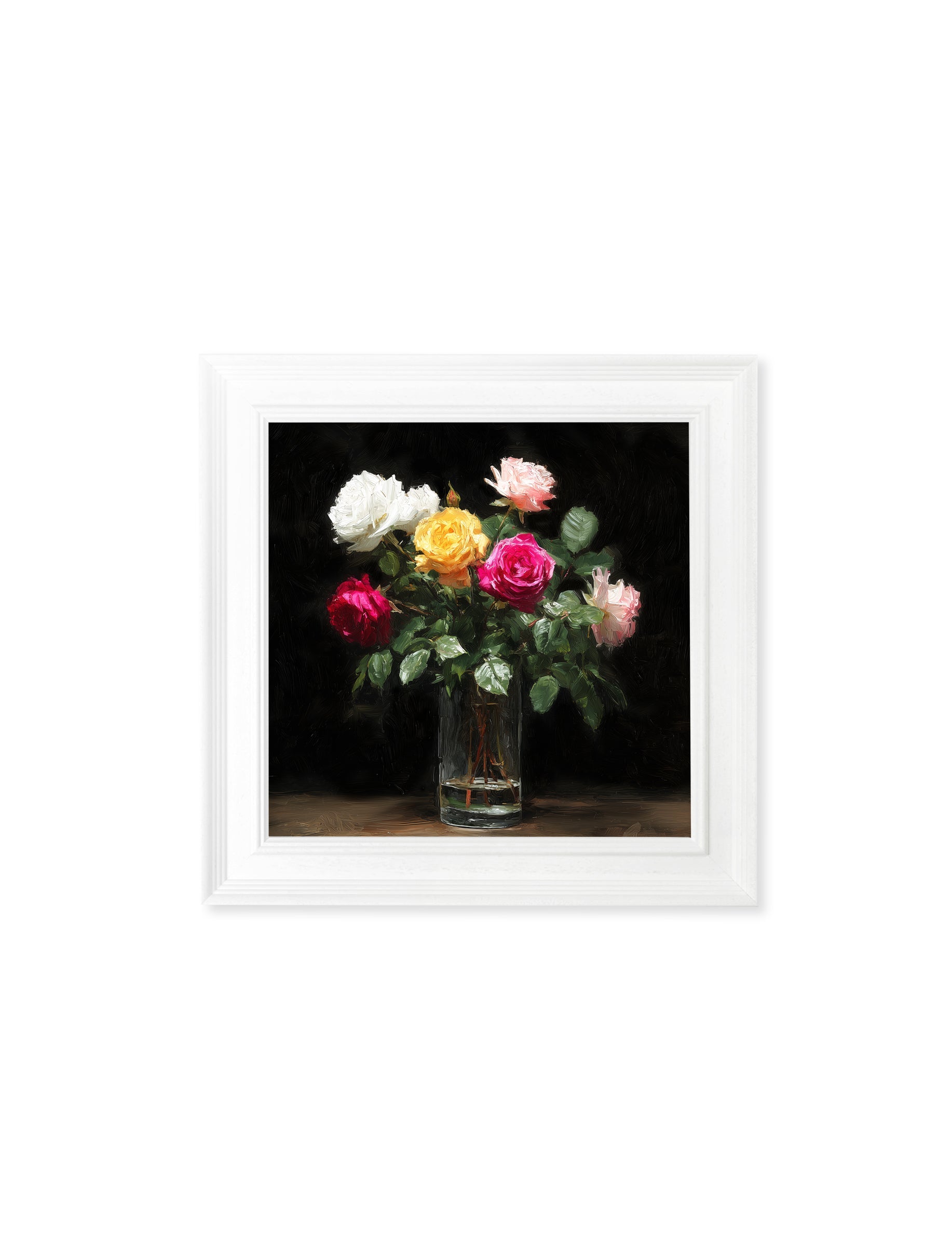 Roses After Dark – White Hurstwood Square Frame styled view – Leya Buster Interiors