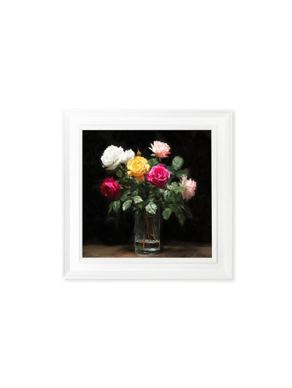 Roses After Dark – White Hurstwood Square Frame styled view – Leya Buster Interiors