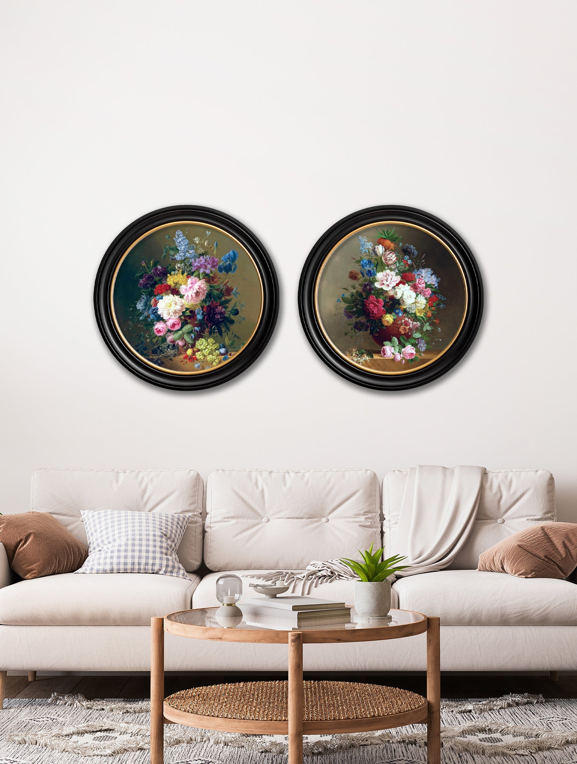 c.1812 Still Life of Flowers – Round – framed wall art at Leya Buster Interiors