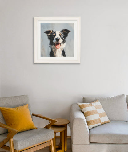 The Smiley Sheepdog – Cream Hurstwood Square Frame – framed wall art at Leya Buster Interiors