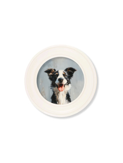 The Smiley Sheepdog – Oxford Strong White Round Frame styled view – Leya Buster Interiors