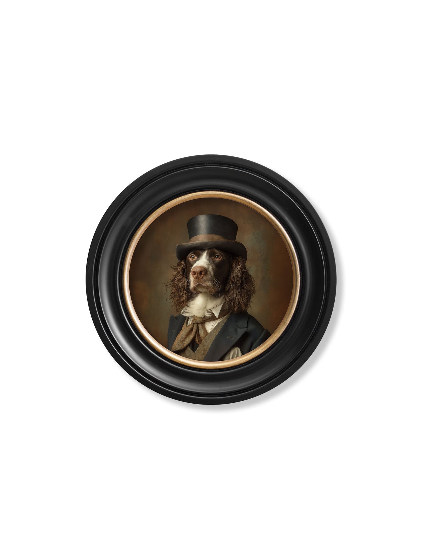 Duke Springly – Gentleman Springer Spaniel Oxford Round Frame styled view – Leya Buster Interiors