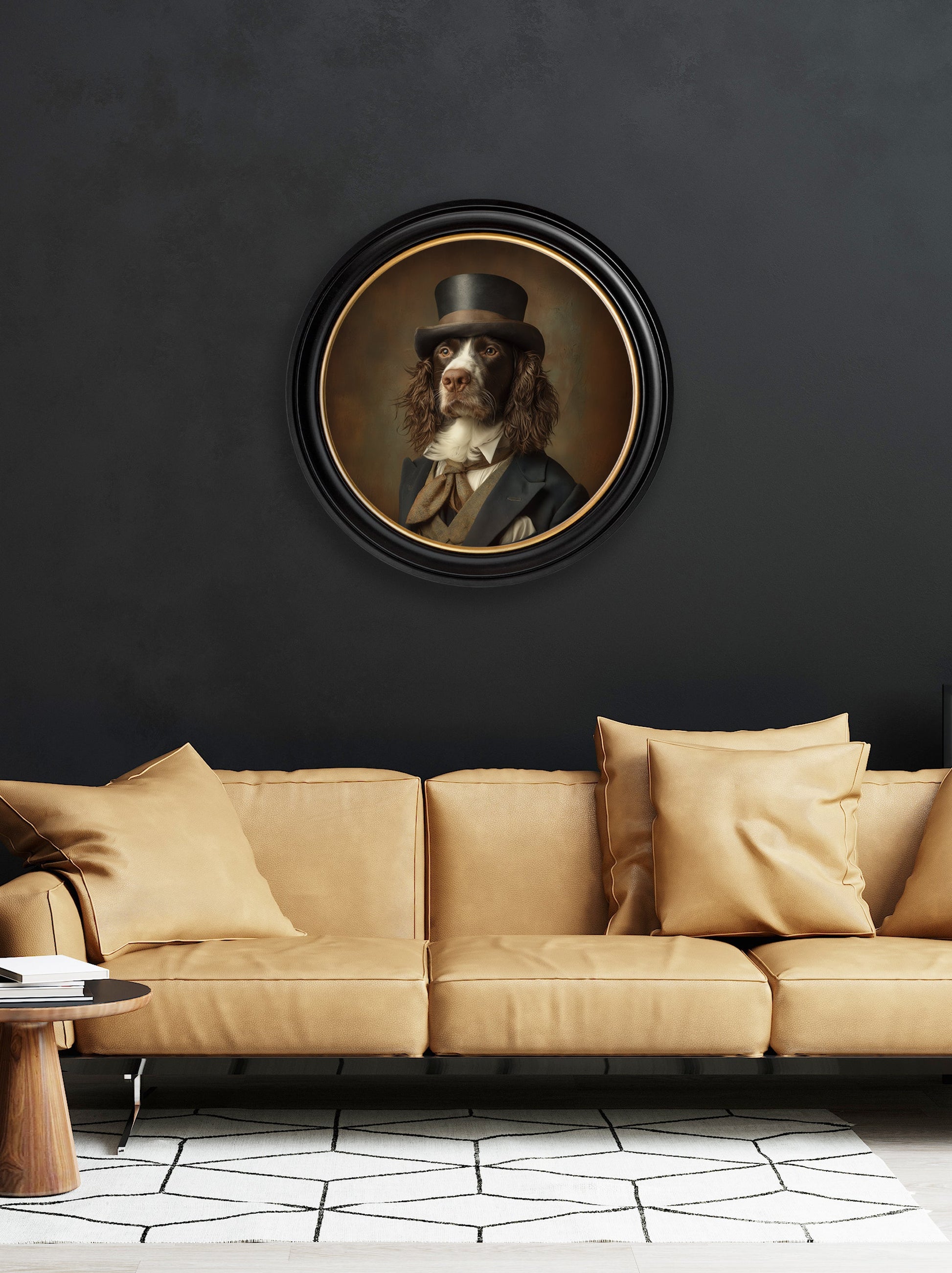 Duke Springly – Gentleman Springer Spaniel Oxford Round Frame – fine home fragrance at Leya Buster Interiors
