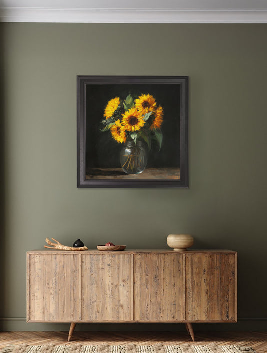 Sunflowers After Dark - Black Hurstwood Square Frame