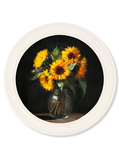 Sunflowers After Dark – Oxford Strong White Round Frame detail – Leya Buster Interiors
