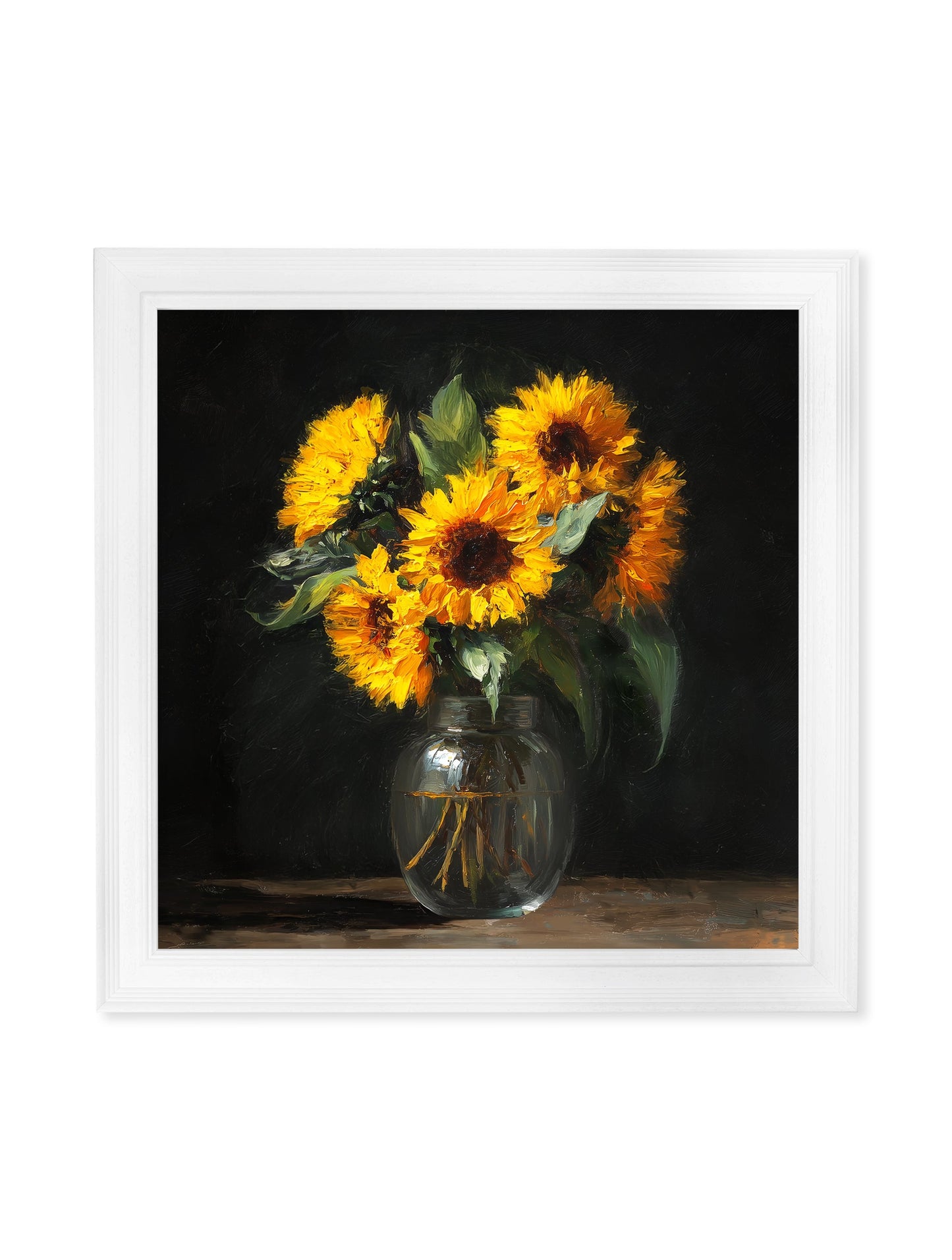 Sunflowers After Dark – White Hurstwood Square Frame detail – Leya Buster Interiors