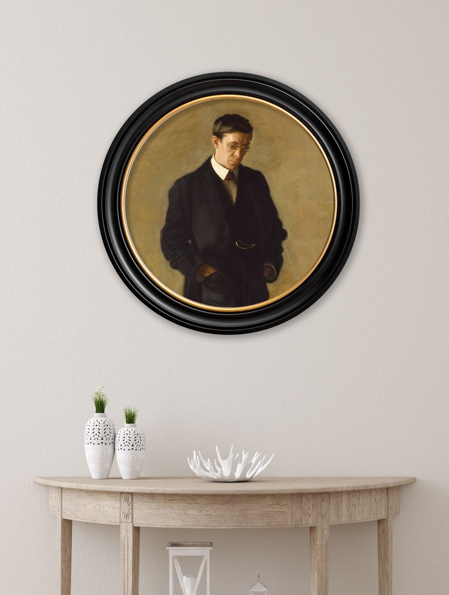 c.1900 The Thinker – Thomas Eakins – Round Frame – framed wall art at Leya Buster Interiors