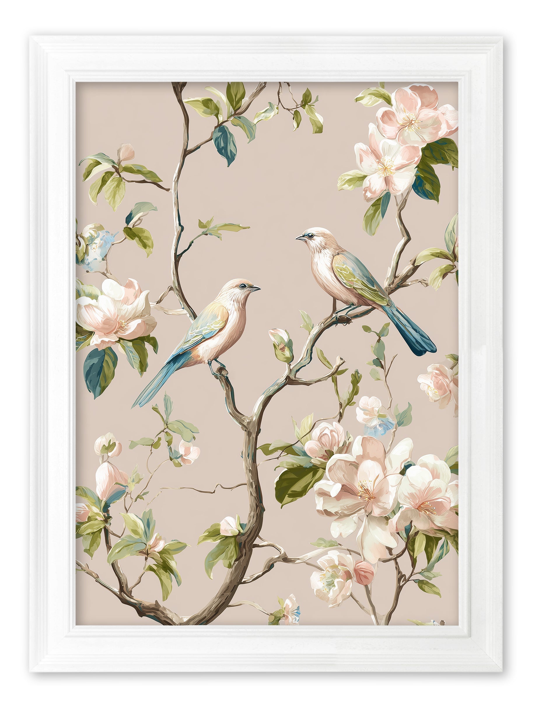Blossom Songbirds – White Hurstwood Frame styled view – Leya Buster Interiors