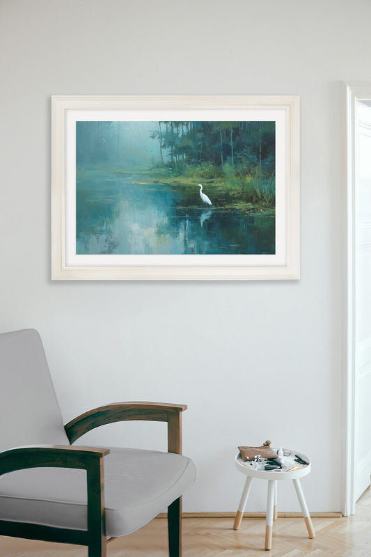 Misty Lake Great Egret - Cream Hurstwood Frame
