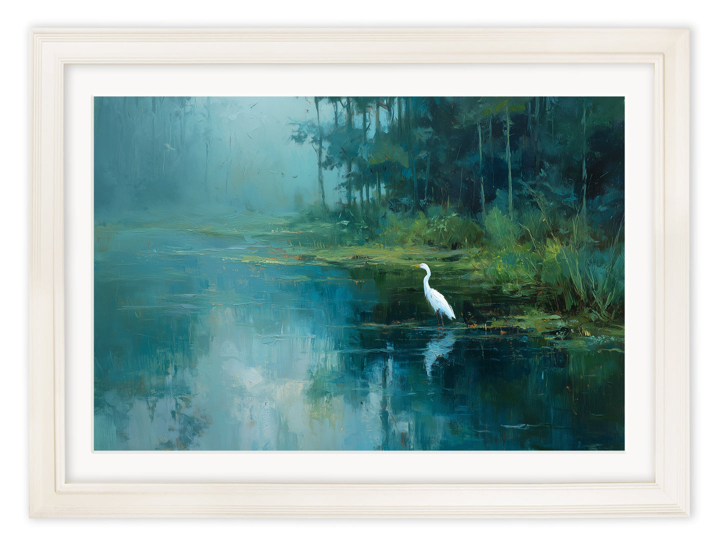 Misty Lake Great Egret - Cream Hurstwood Frame