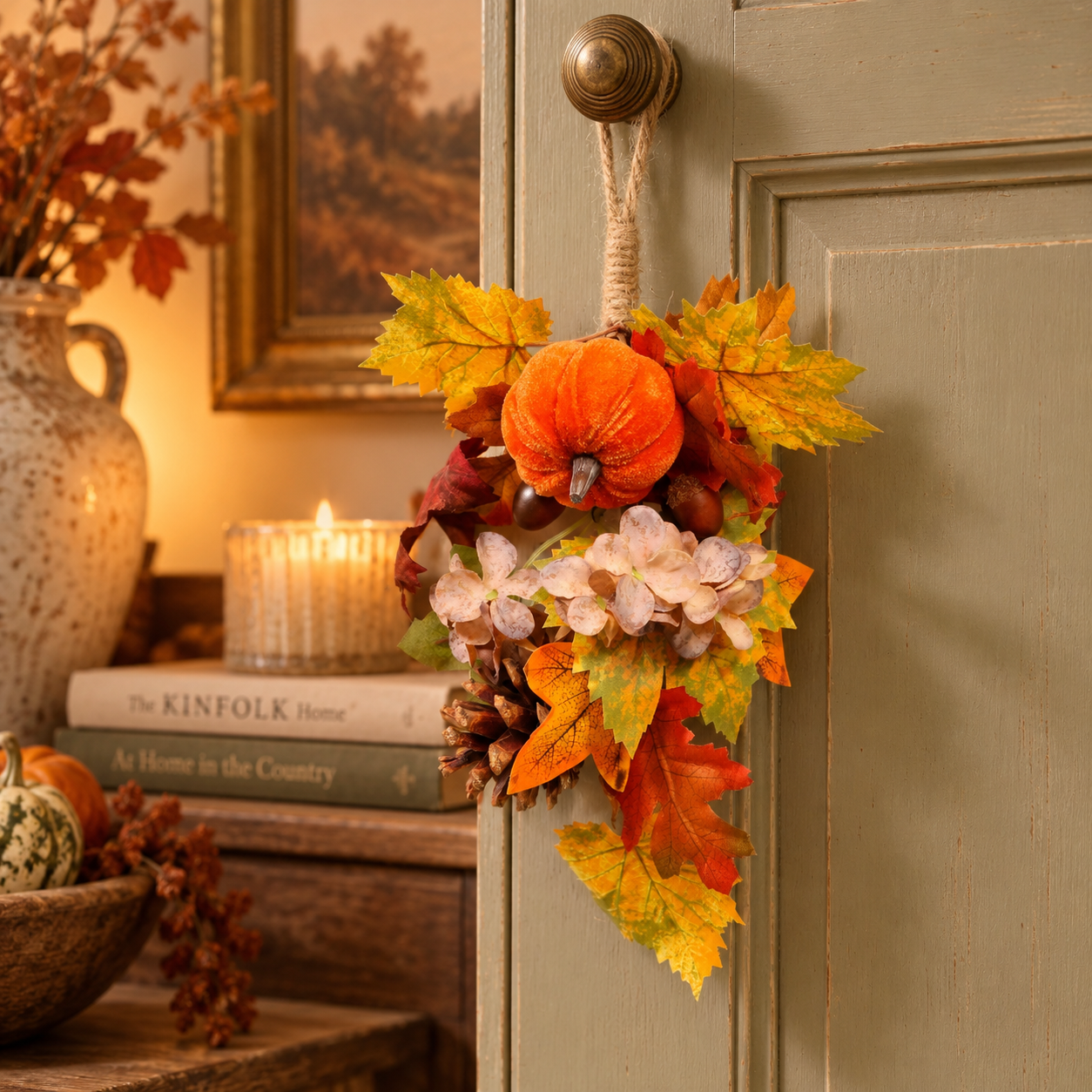 35cm Autumn Glow Swag with miniature pumpkins and pinecone details