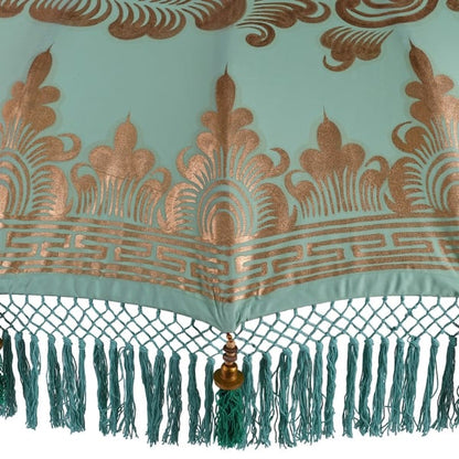 Hand painted pattern detail on the Riviera Mint handmade Balinese-style parasol canopy
