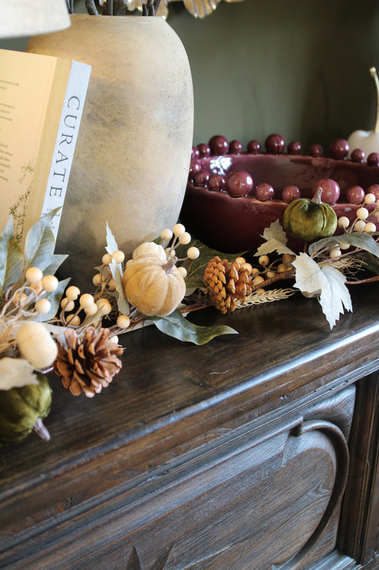 Harvest Woodland Pumpkin Garland with warm autumn pumpkins and seasonal foliage