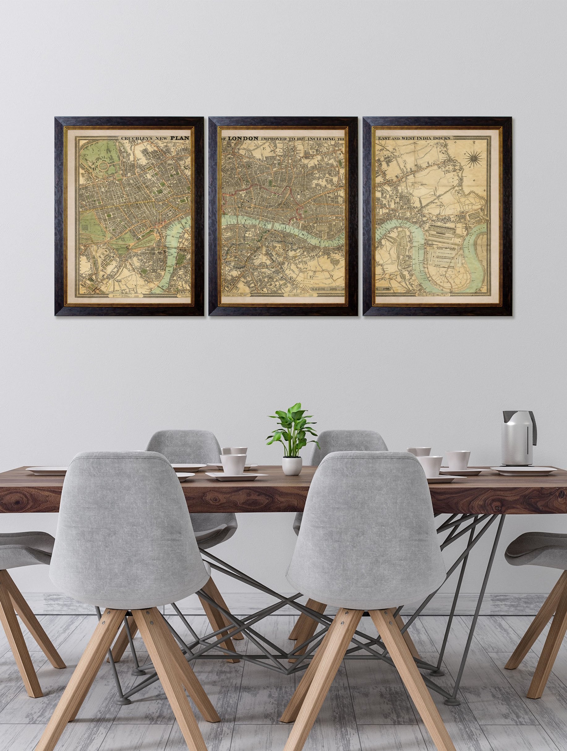 c.1827 London Triptych Map – framed wall art at Leya Buster Interiors